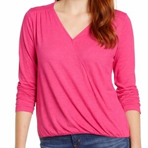 Caslon Size 2X Faux Wrap Top in Pink